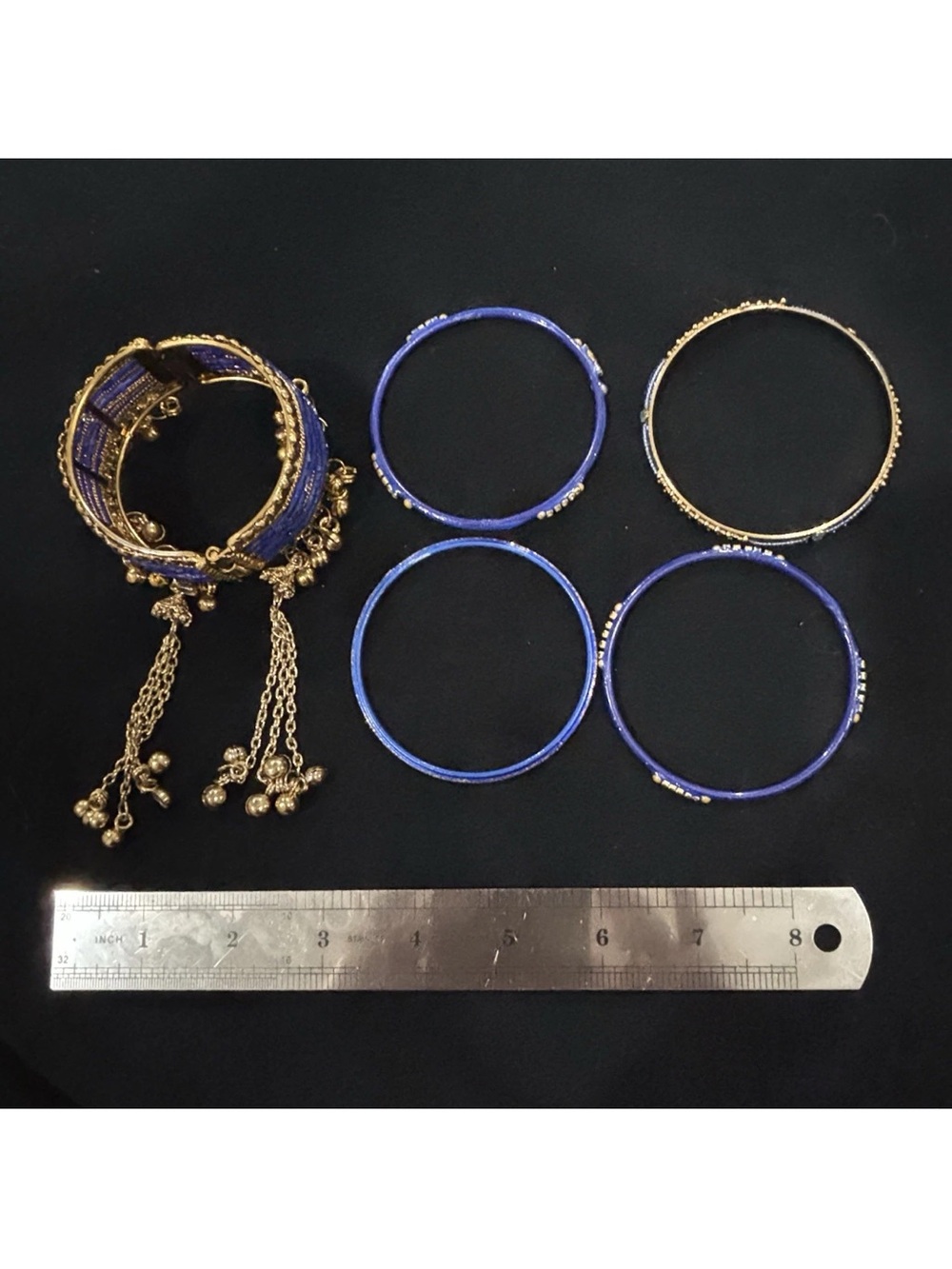 Gold & Royal Blue Beaded Multi-Strand Bracelet set Women Jewelry - Picture 3 of 8